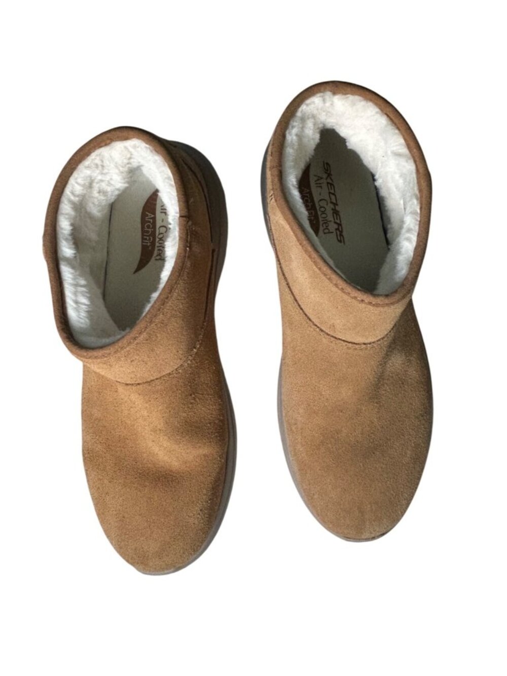 Skechers Arch Fit Go Walk Boots Women's 10 Tan Suede Slip-On Leather Faux Fur - Picture 3 of 16